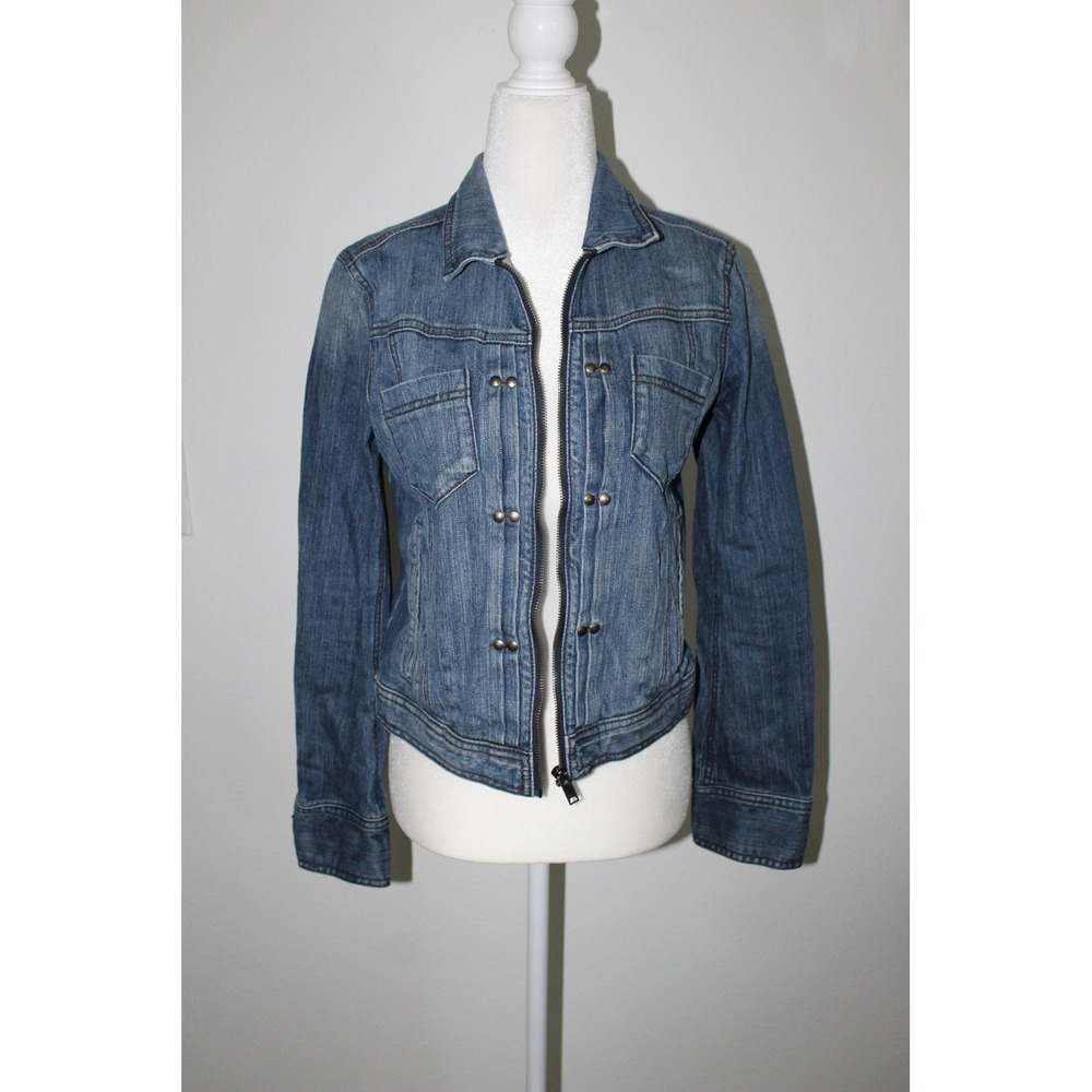 VTG‎ DKNY Jeans Women's Blue Studded Zip Up Denim Jacket Medium Wash Size S